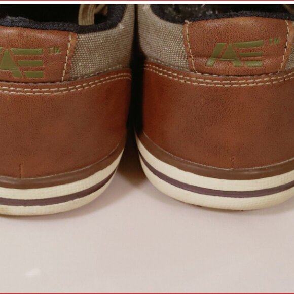 American Eagle Men's Sneakers Size 10 Brown Leather & Canvas Two Tone Lo-top - Picture 5 of 6